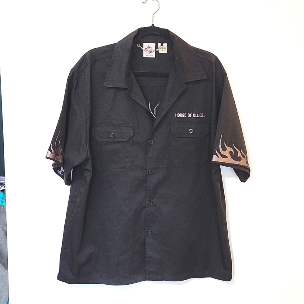 House of Blues Flaming Skull Black Short Sleeved Mens XL Button Down Shi…